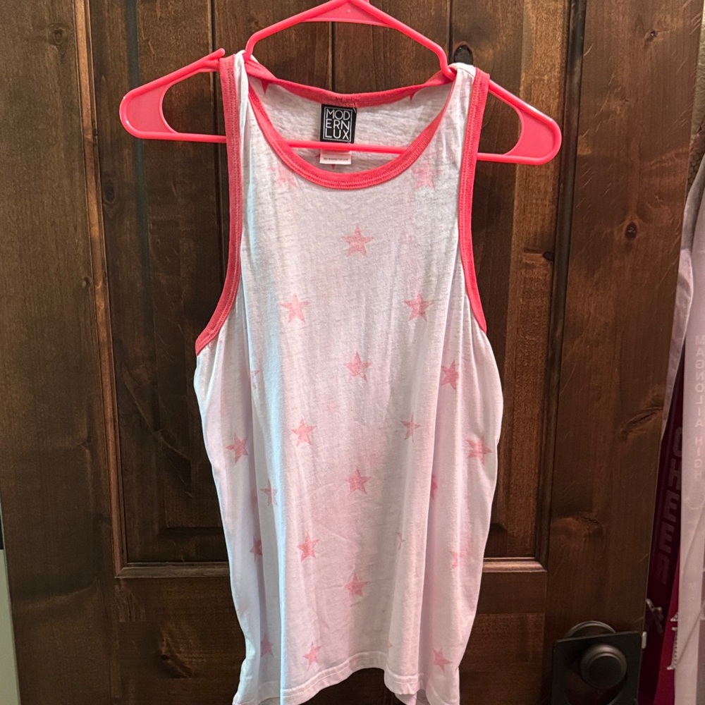Modern Lux White and Pink Star Tank Top